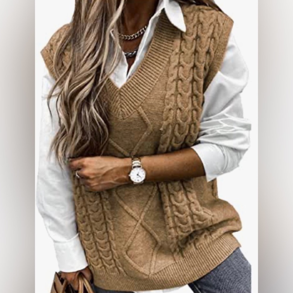 -Sandy Toned Woolen Sweater Vest-